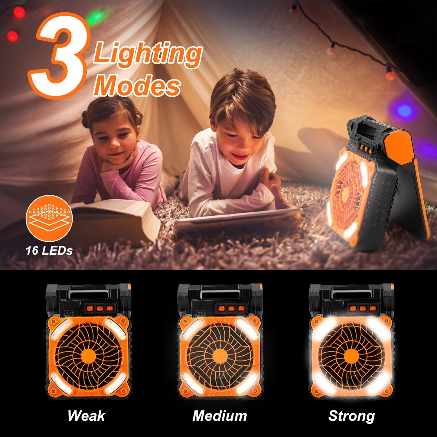 rechargeable camping fan with light