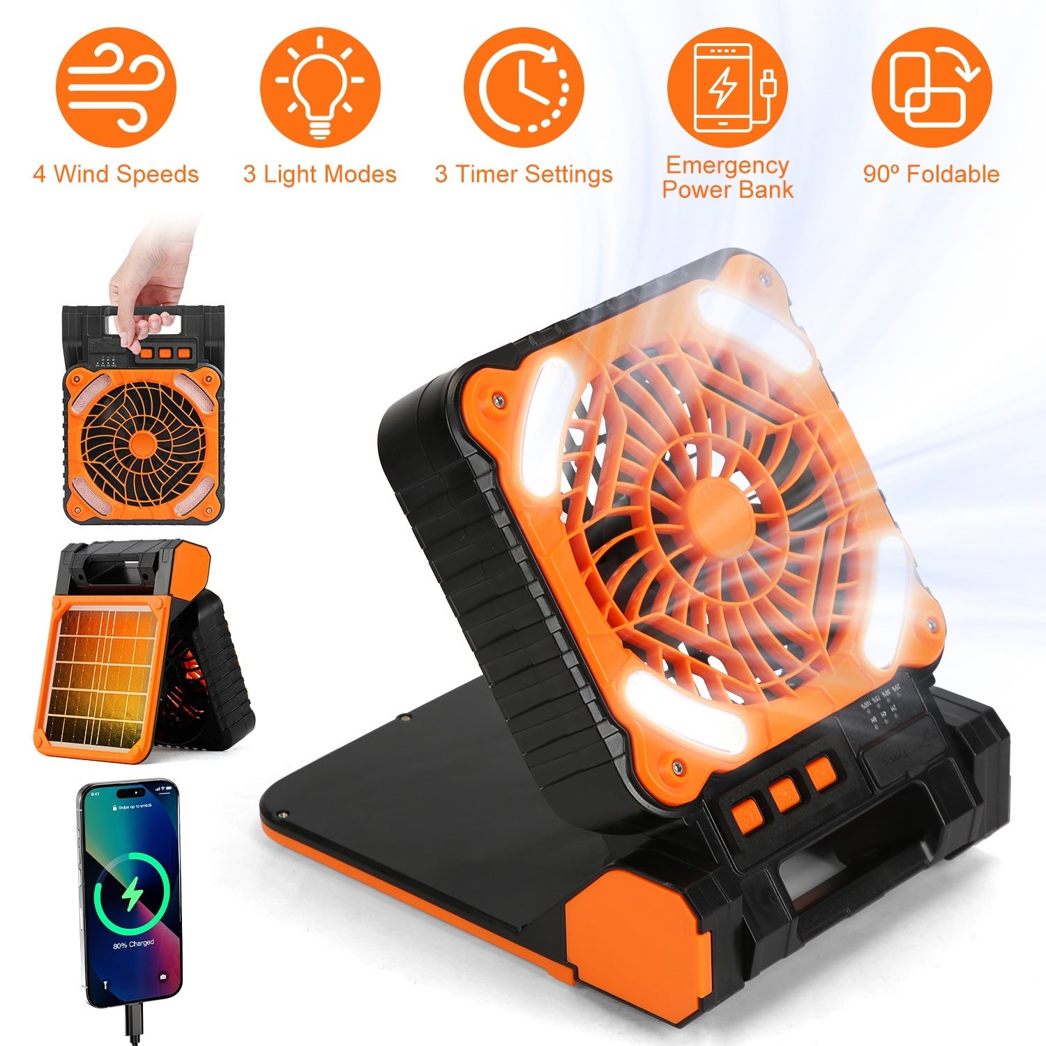 rechargeable camping fan with light
