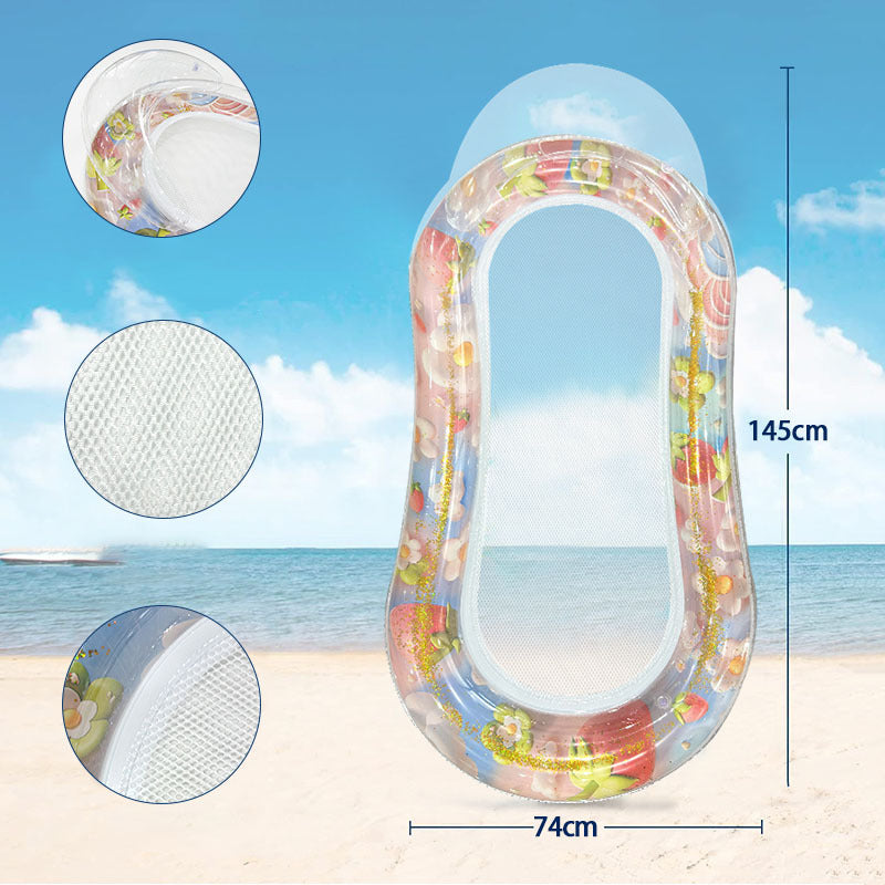 Large sequin swimming pool float with colorful design, perfect for summer relaxation and pool parties.