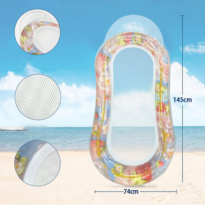 Large sequin swimming pool float with colorful design, perfect for summer relaxation and pool parties.